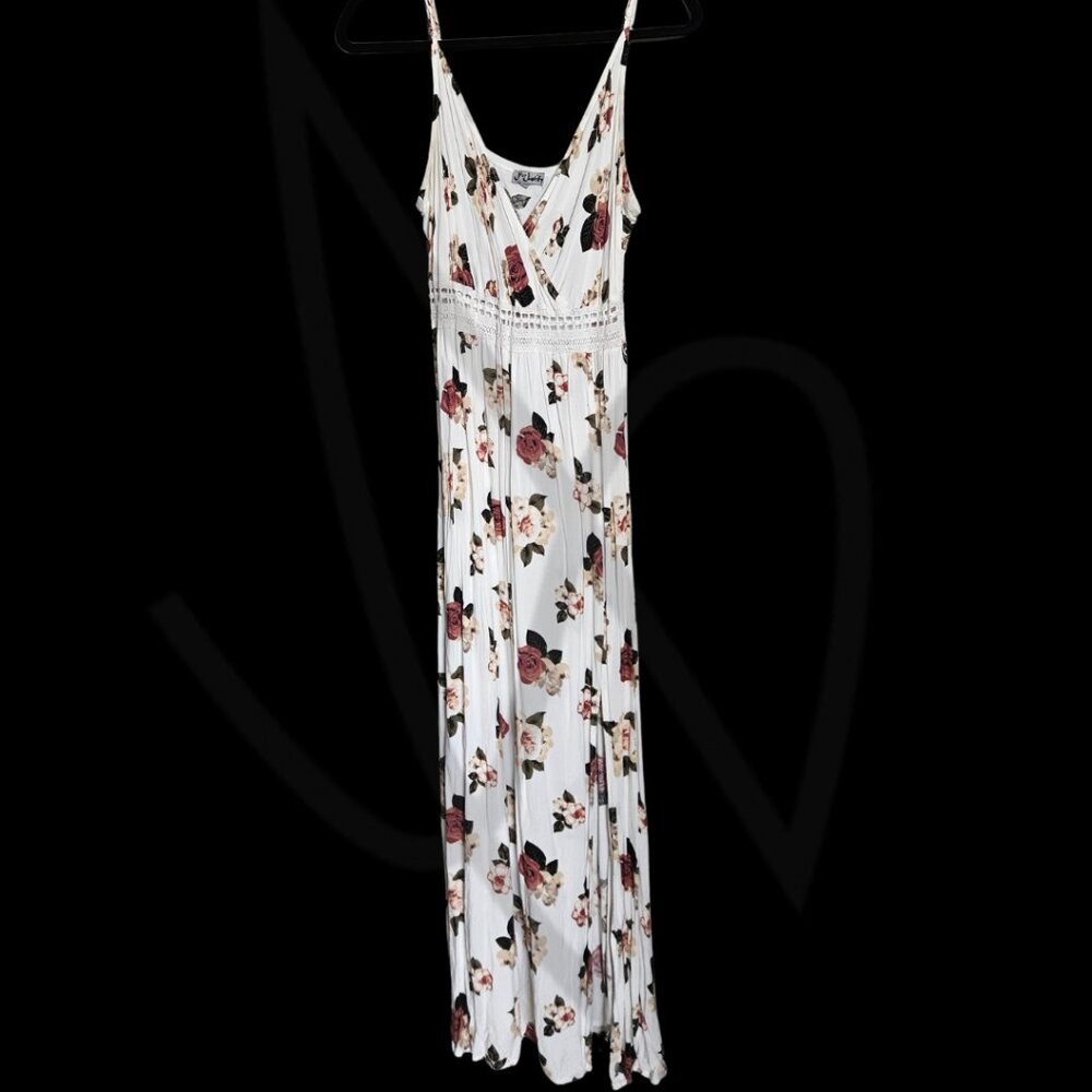 J for Justify Floral Maxi Dress-White Rose Print, w/Lace Waist Detail -XL
